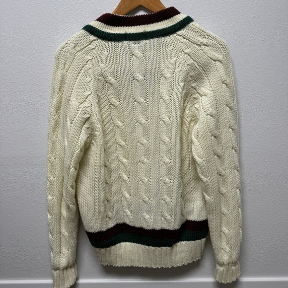 Vintage Izod Lacoste Sweater Mens Medium Cable Knit Tennis Pullover 80s Preppy - Picture 4 of 8